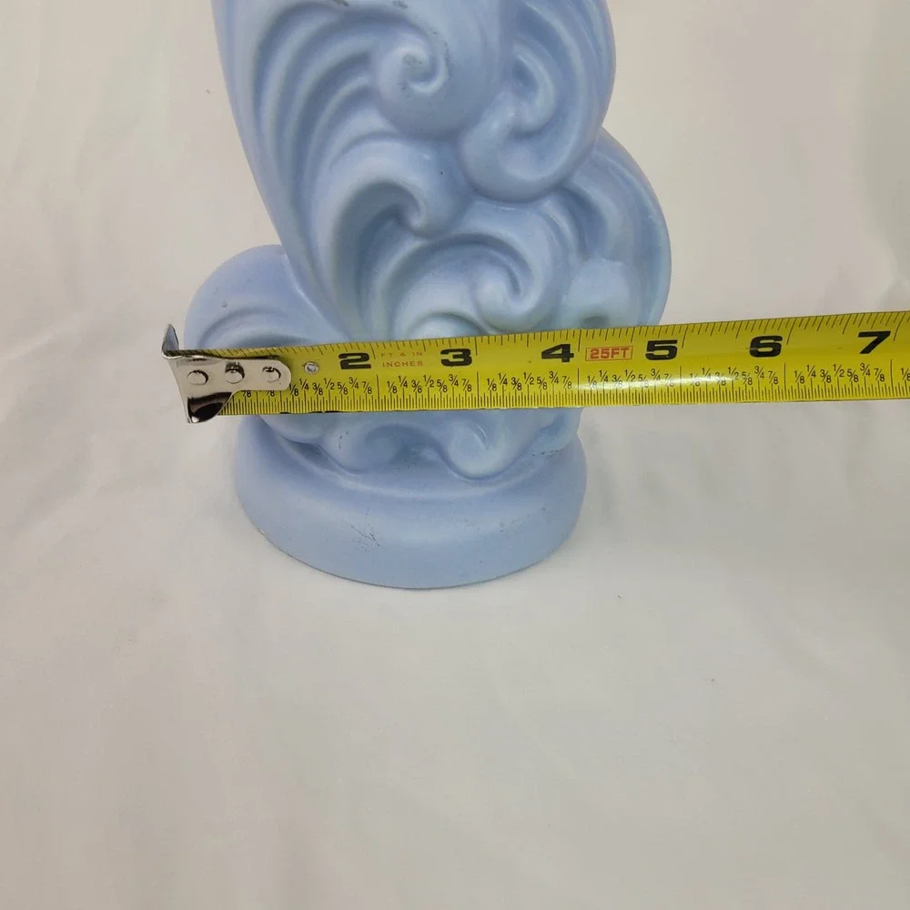 Vintage Haeger USA Pottery Blue Art Deco Wave Scroll Vase Mid Century Modern
